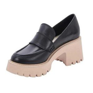 Dolce Vita Halona Lug-Sole Black Leather Platform Loafers Women's NEW